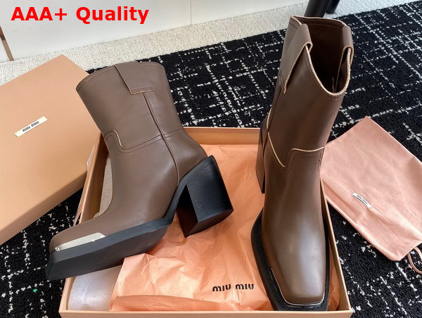 Miu Miu Leather Booties in Brown Replica