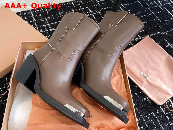 Miu Miu Leather Booties in Brown Replica