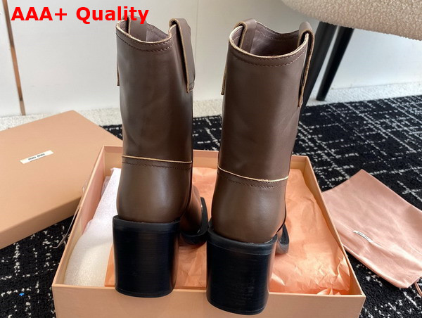 Miu Miu Leather Booties in Brown Replica