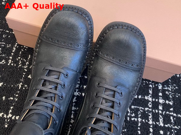 Miu Miu Leather Boots in Black with Straps and Logo Engraved Metal Buckles 5W315E Replica