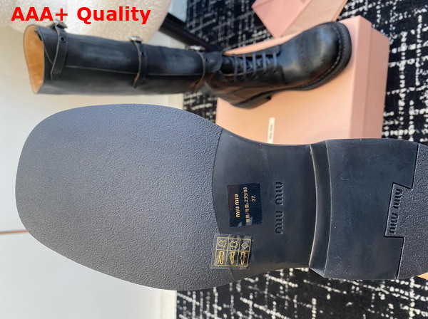 Miu Miu Leather Boots in Black with Straps and Logo Engraved Metal Buckles 5W315E Replica