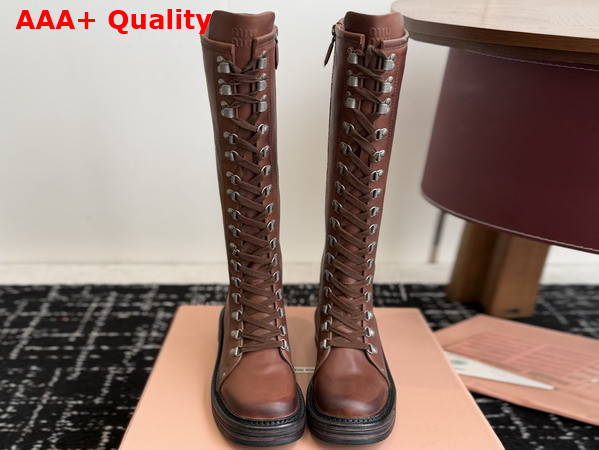 Miu Miu Leather Boots in Brown Inspired by a Miu Miu Archive Style 5W798E Replica