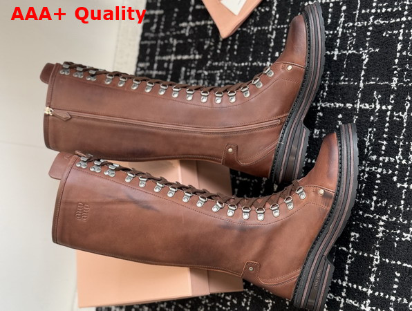 Miu Miu Leather Boots in Brown Inspired by a Miu Miu Archive Style 5W798E Replica
