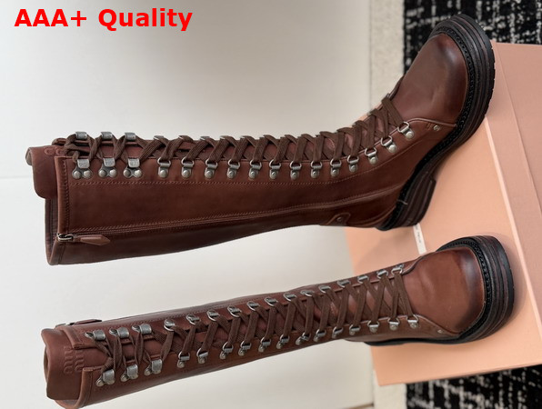 Miu Miu Leather Boots in Brown Inspired by a Miu Miu Archive Style 5W798E Replica