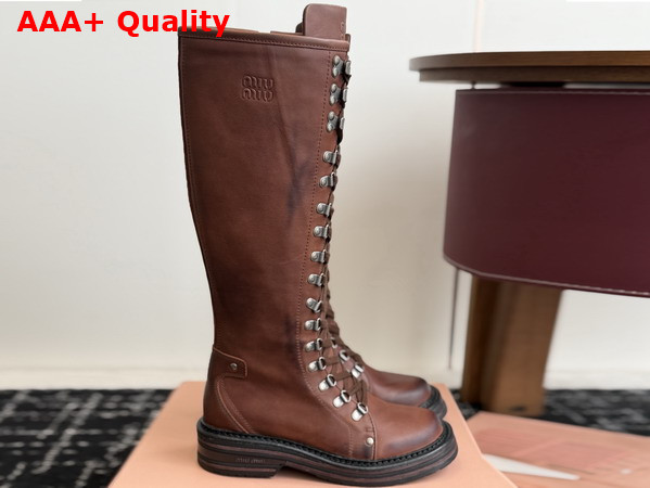 Miu Miu Leather Boots in Brown Inspired by a Miu Miu Archive Style 5W798E Replica