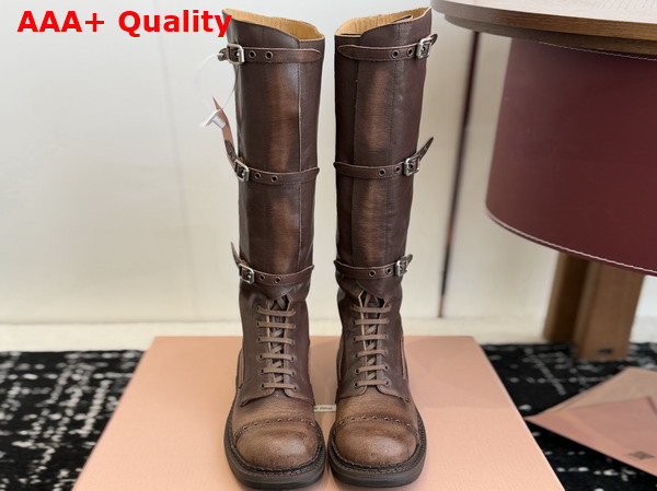 Miu Miu Leather Boots in Cocoa Brown 5W315E Replica