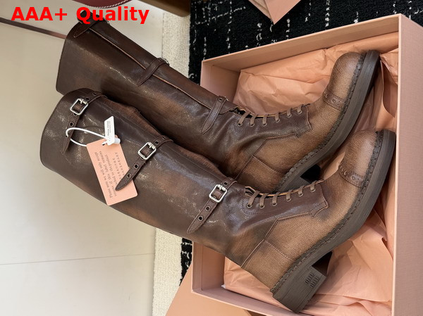 Miu Miu Leather Boots in Cocoa Brown 5W315E Replica