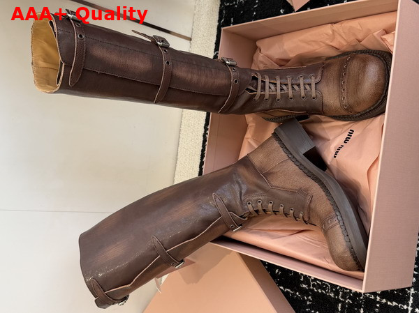 Miu Miu Leather Boots in Cocoa Brown 5W315E Replica