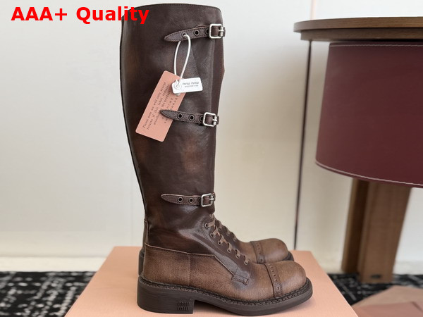 Miu Miu Leather Boots in Cocoa Brown 5W315E Replica