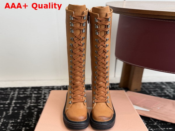 Miu Miu Leather Boots in Cognac Inspired by a Miu Miu Archive Style 5W798E Replica