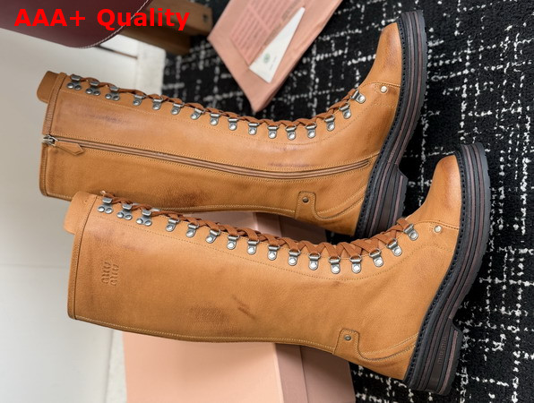 Miu Miu Leather Boots in Cognac Inspired by a Miu Miu Archive Style 5W798E Replica