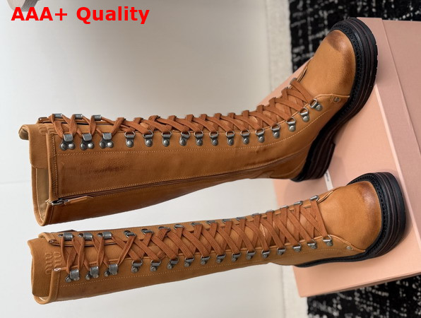 Miu Miu Leather Boots in Cognac Inspired by a Miu Miu Archive Style 5W798E Replica