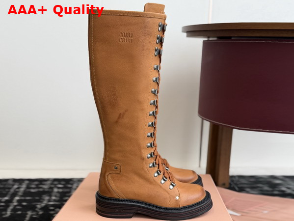 Miu Miu Leather Boots in Cognac Inspired by a Miu Miu Archive Style 5W798E Replica