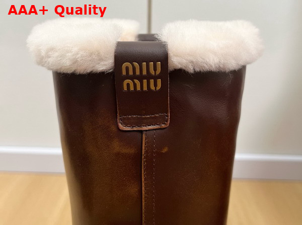 Miu Miu Leather Boots in with Shearling in Brown Replica