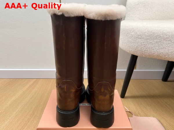 Miu Miu Leather Boots in with Shearling in Brown Replica