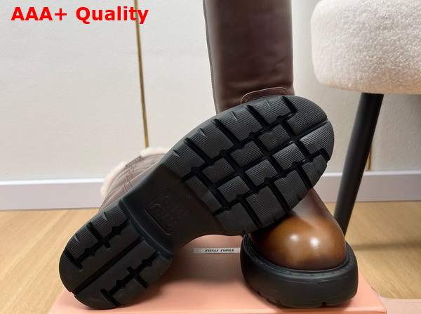 Miu Miu Leather Boots in with Shearling in Brown Replica