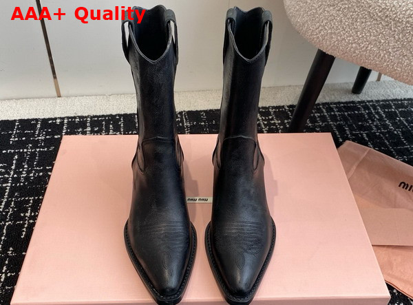 Miu Miu Leather Boots with Vintage Effect in Black 5U349E Replica