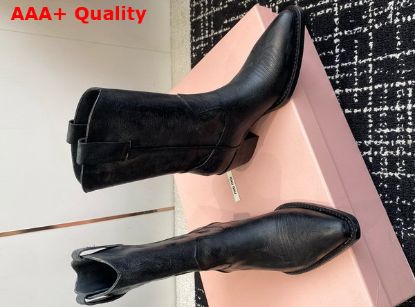 Miu Miu Leather Boots with Vintage Effect in Black 5U349E Replica