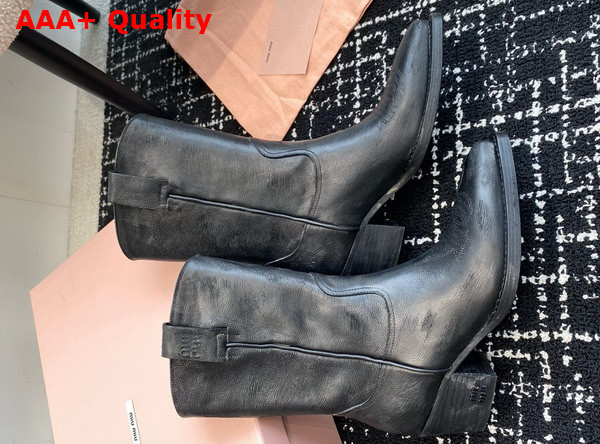 Miu Miu Leather Boots with Vintage Effect in Black 5U349E Replica