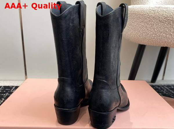 Miu Miu Leather Boots with Vintage Effect in Black 5U349E Replica