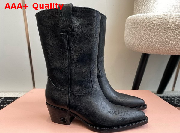 Miu Miu Leather Boots with Vintage Effect in Black 5U349E Replica