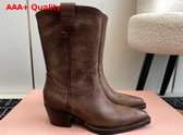 Miu Miu Leather Boots with Vintage Effect in Cocoa Brown 5U349E Replica