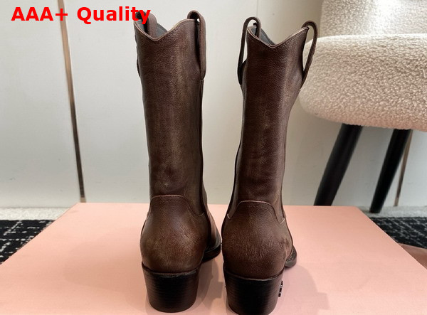 Miu Miu Leather Boots with Vintage Effect in Cocoa Brown 5U349E Replica