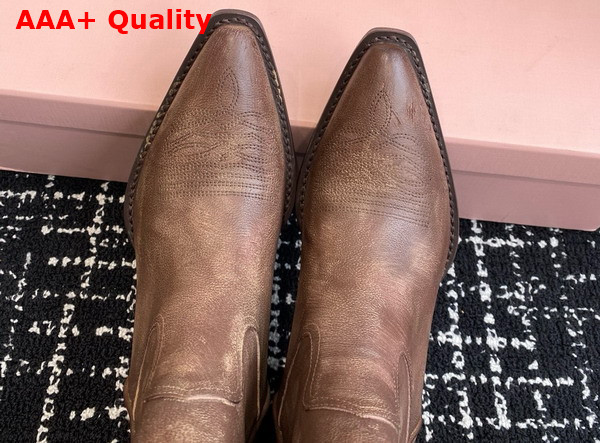Miu Miu Leather Boots with Vintage Effect in Cocoa Brown 5U349E Replica