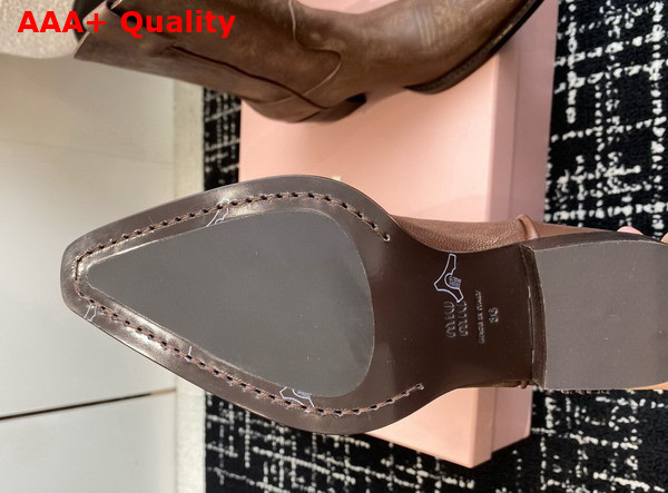 Miu Miu Leather Boots with Vintage Effect in Cocoa Brown 5U349E Replica