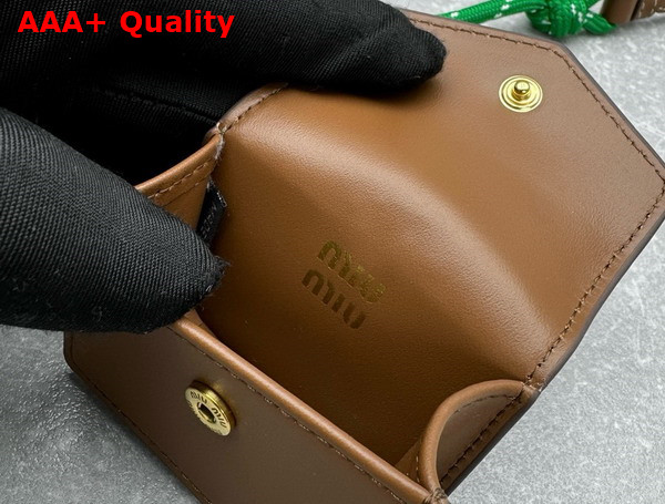Miu Miu Leather Cord and Metal Trick with Mini Pouch Cognac and Emerald Green 5TL515 Replica