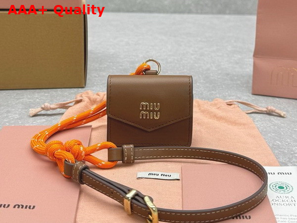 Miu Miu Leather Cord and Metal Trick with Mini Pouch Cognac and Orange 5TL515 Replica