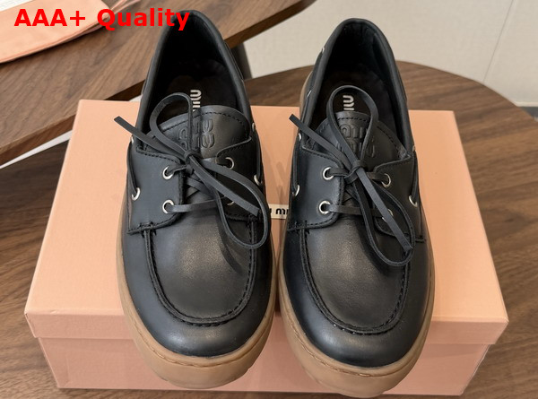 Miu Miu Leather Deck Shoes in Black 5D793E Replica