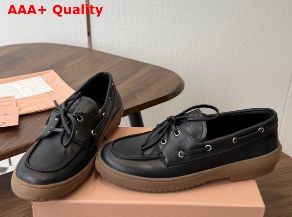 Miu Miu Leather Deck Shoes in Black 5D793E Replica