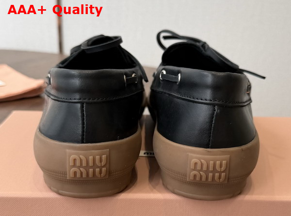 Miu Miu Leather Deck Shoes in Black 5D793E Replica