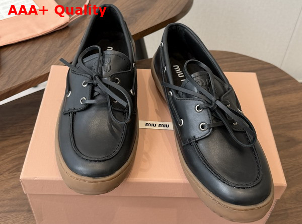 Miu Miu Leather Deck Shoes in Black 5D793E Replica