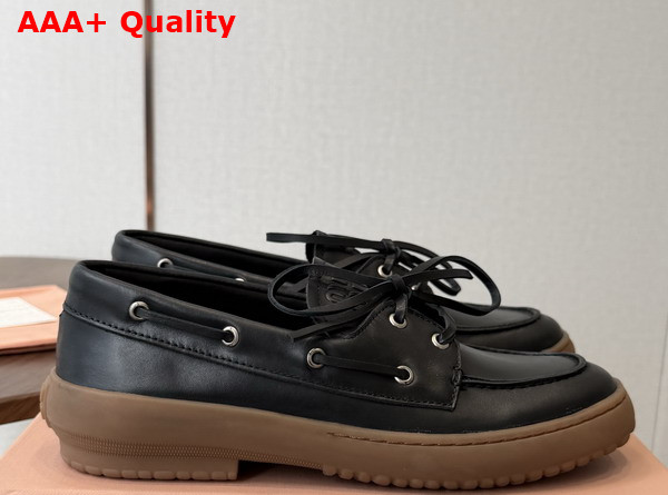 Miu Miu Leather Deck Shoes in Black 5D793E Replica