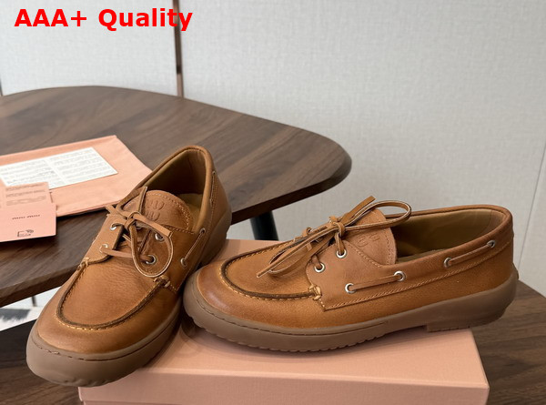 Miu Miu Leather Deck Shoes in Caramel 5D793E Replica