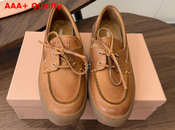 Miu Miu Leather Deck Shoes in Caramel 5D793E Replica