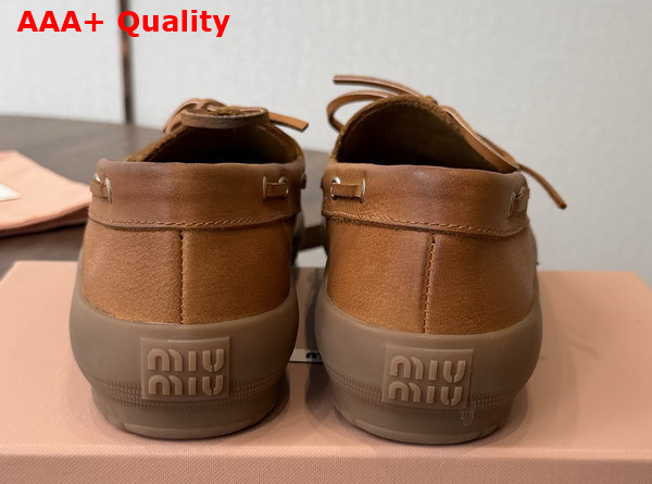 Miu Miu Leather Deck Shoes in Caramel 5D793E Replica