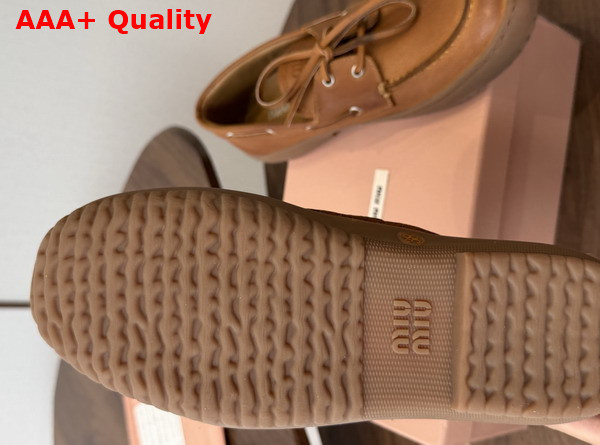 Miu Miu Leather Deck Shoes in Caramel 5D793E Replica
