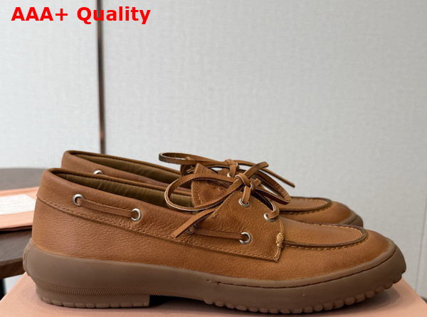 Miu Miu Leather Deck Shoes in Caramel 5D793E Replica