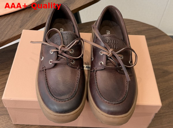 Miu Miu Leather Deck Shoes in Coffee 5D793E Replica