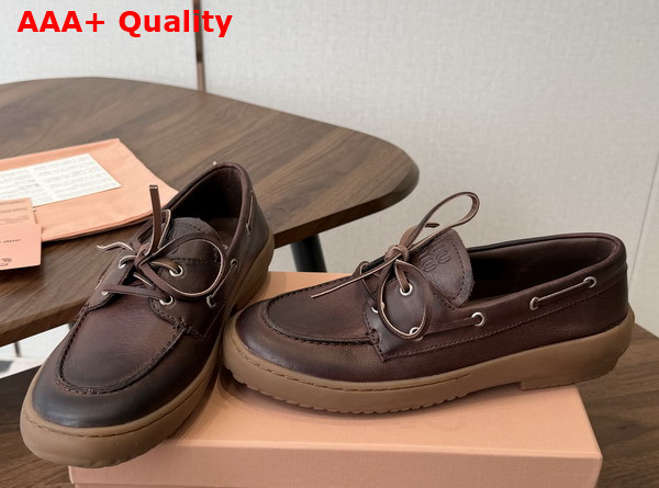 Miu Miu Leather Deck Shoes in Coffee 5D793E Replica