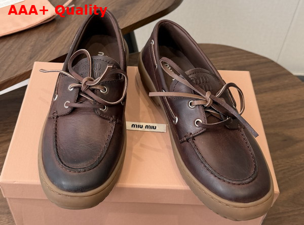 Miu Miu Leather Deck Shoes in Coffee 5D793E Replica