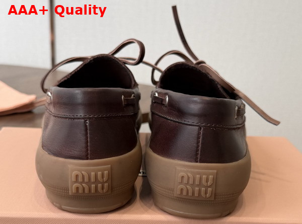 Miu Miu Leather Deck Shoes in Coffee 5D793E Replica