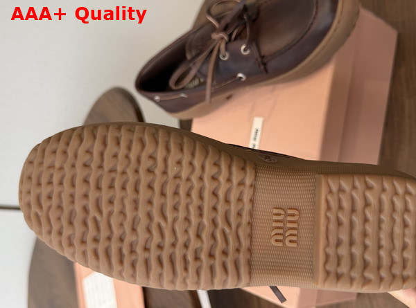 Miu Miu Leather Deck Shoes in Coffee 5D793E Replica