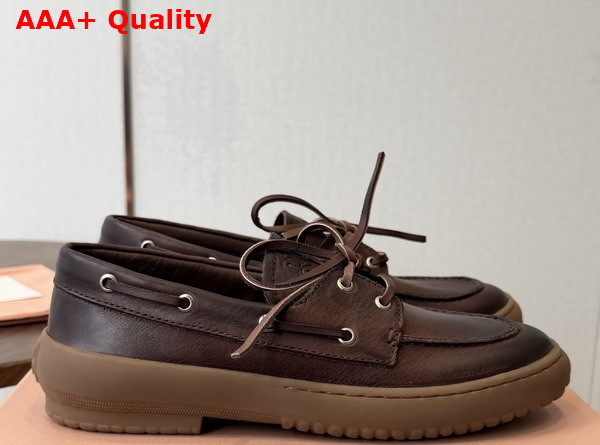 Miu Miu Leather Deck Shoes in Coffee 5D793E Replica