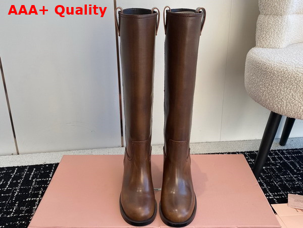 Miu Miu Leather High Boots in Brown 5W967D Replica