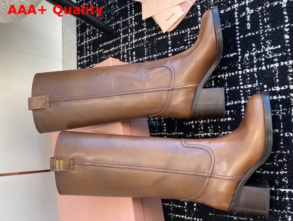 Miu Miu Leather High Boots in Brown 5W967D Replica