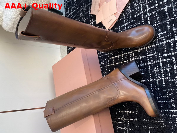 Miu Miu Leather High Boots in Brown 5W967D Replica